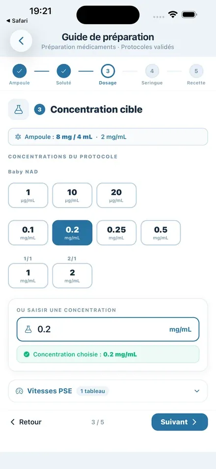 Étape 3 : concentration cible, concentrations du protocole ou saisie manuelle
